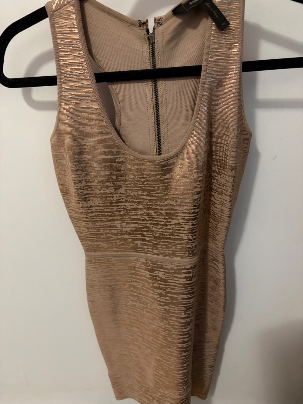 BCBGMaxAzria Metallic Nude Textured Mini Dress